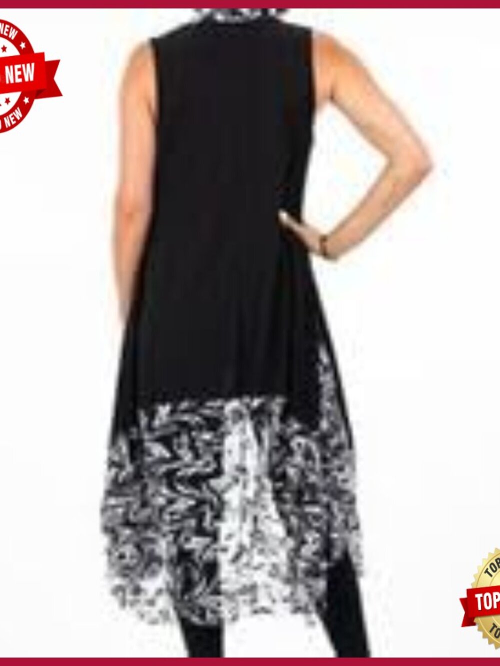 Printed Long Duster with Pockets, Sleeveless Open Front Cardigan - Picture 3 of 5